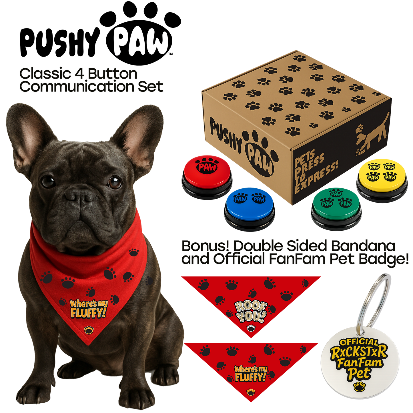 Pushy Paw 4 Button Communication Set - FREE SHIPPING IN USA